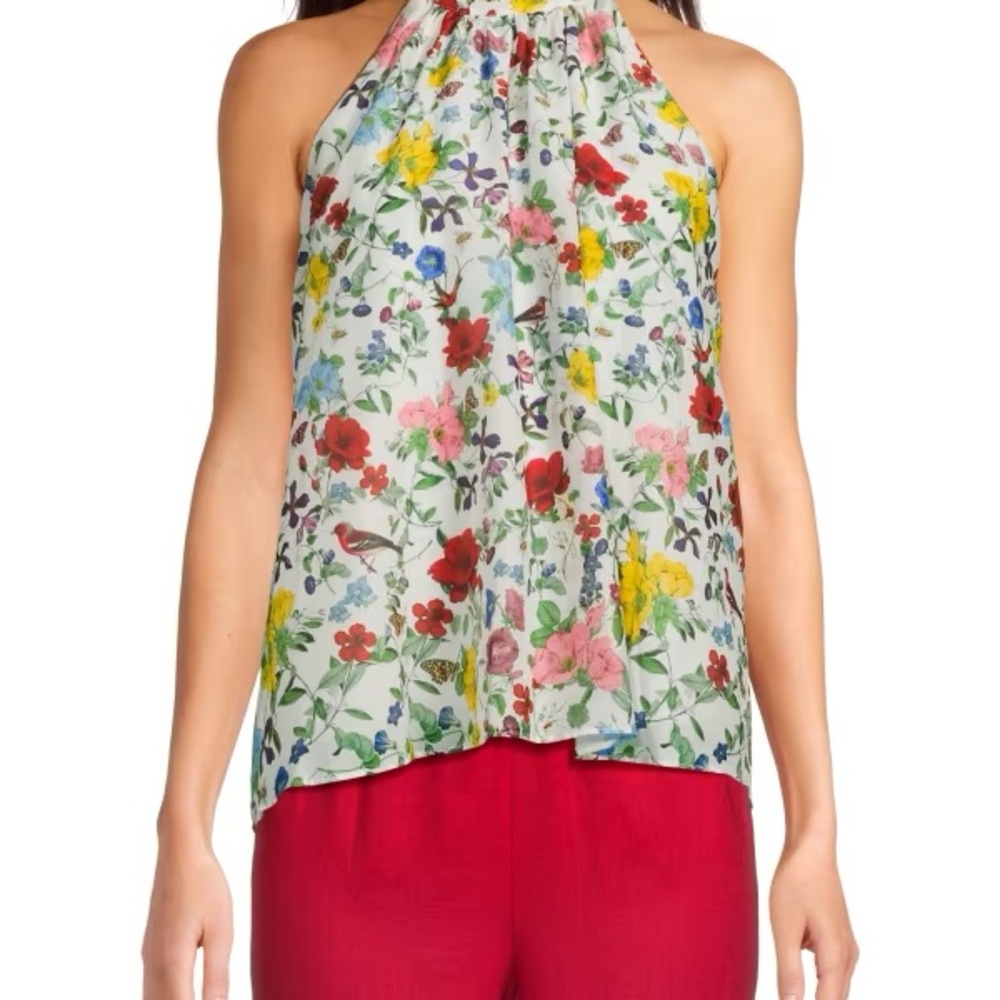 Alice + Olivia Erna Floral Silk-Cotton Halter Top XL NWT